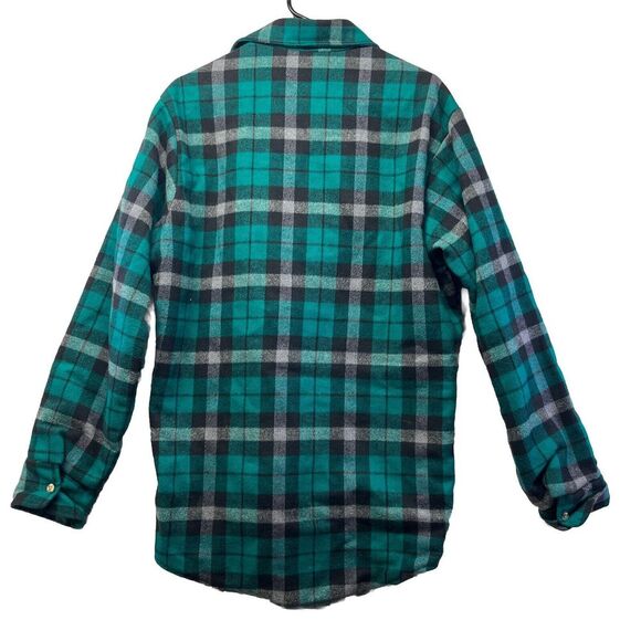 Vintage Private Property Lined Plaid Flannel Button Up M USA Shacket 70s Green - Picture 4 of 4